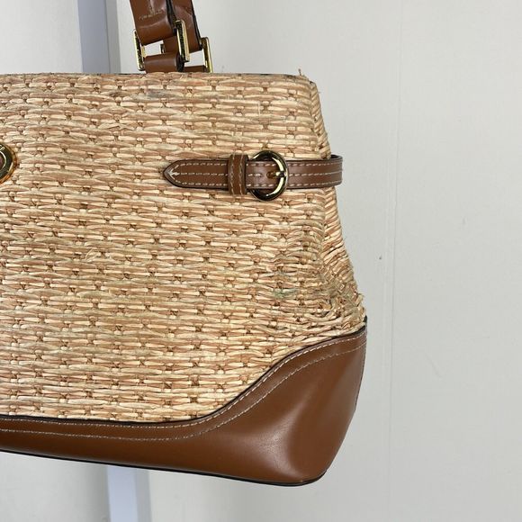 Etienne Aigner Handbag Purse Shoulder Bag Straw Jute Faux Leather 14 x 8 - Flaw - Picture 4 of 10